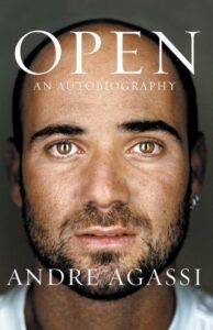 Book cover of “Open: An Autobiography” by Andre Agassi, featuring a close-up portrait of the author.