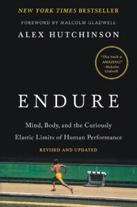 Book cover for “Endure” by Alex Hutchinson, showing a runner on a track.