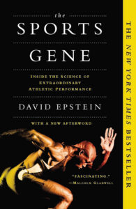 Book cover for The Sports Gene by David Epstein, featuring an athlete in motion and text calling it a bestseller.