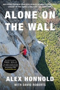 Book cover for Alone on the Wall by Alex Honnold, featuring a climber on a steep rock face.