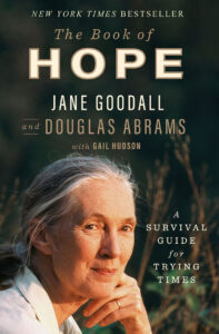 Book cover for “The Book of Hope” by Jane Goodall and Douglas Abrams, featuring a portrait of Jane Goodall.